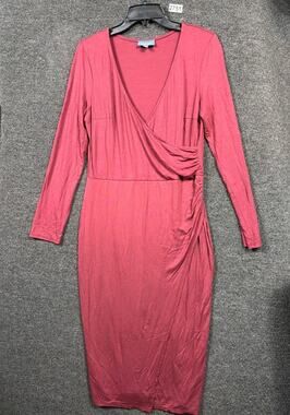 Modcloth Faux Wrap Jersey Midi Dress Womens Size L Deep Red Pull On Long Sleeve